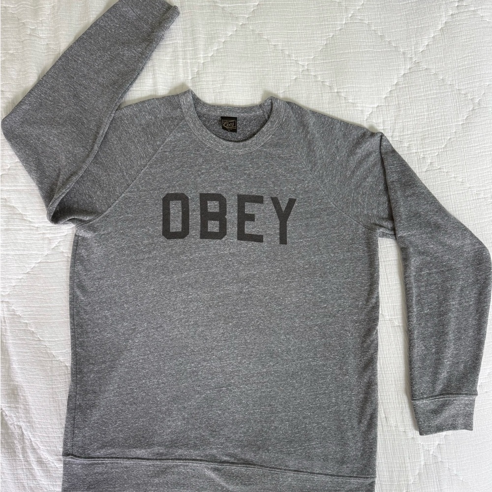 OBEY Made in USA Gray Logo Crewneck Sweatshirt Men’s XL Y2K Streetwear